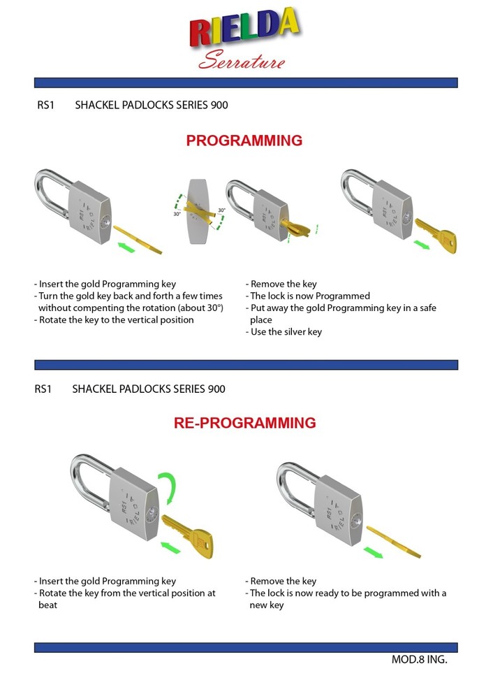 RIELDA 900-50/29 RS/ Italy /Re-programable High Security Padlock /Key Set 3+1