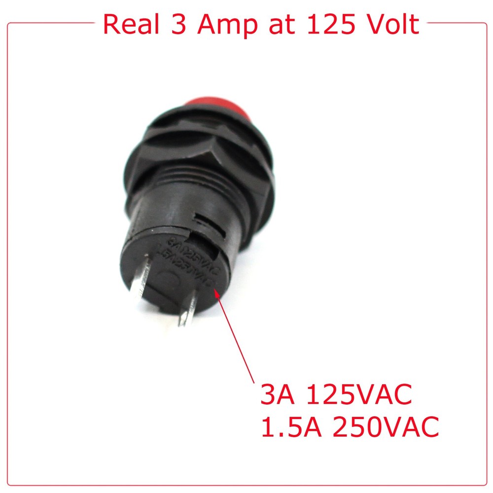 3 Pack SPST Normally On Off Open Momentary Push Button Switch Red