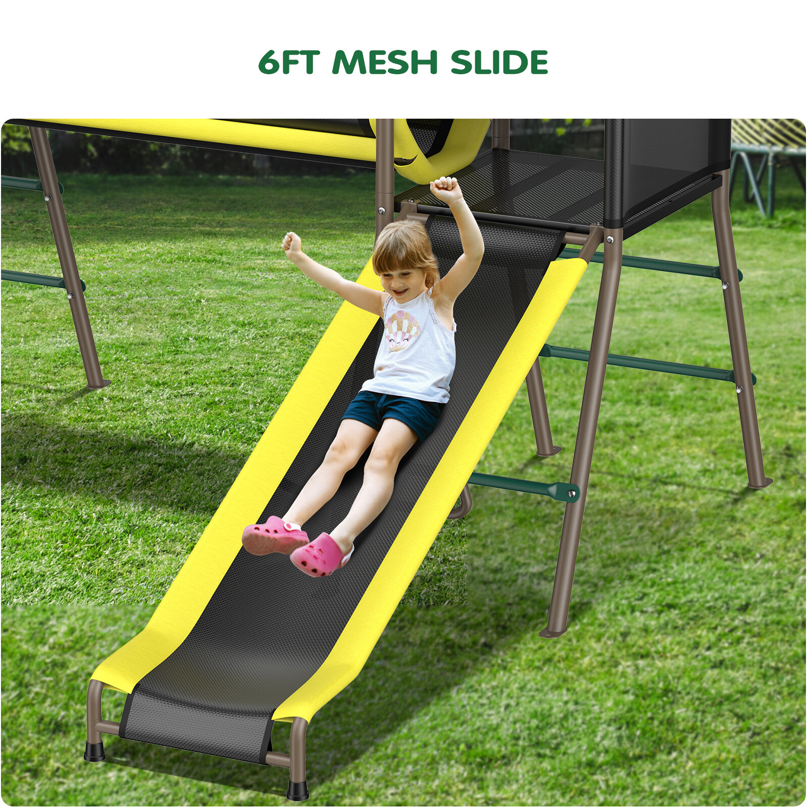 660lbs Playground Metal Swing Set Heavy Duty with Slide Outdoor Play for Kids