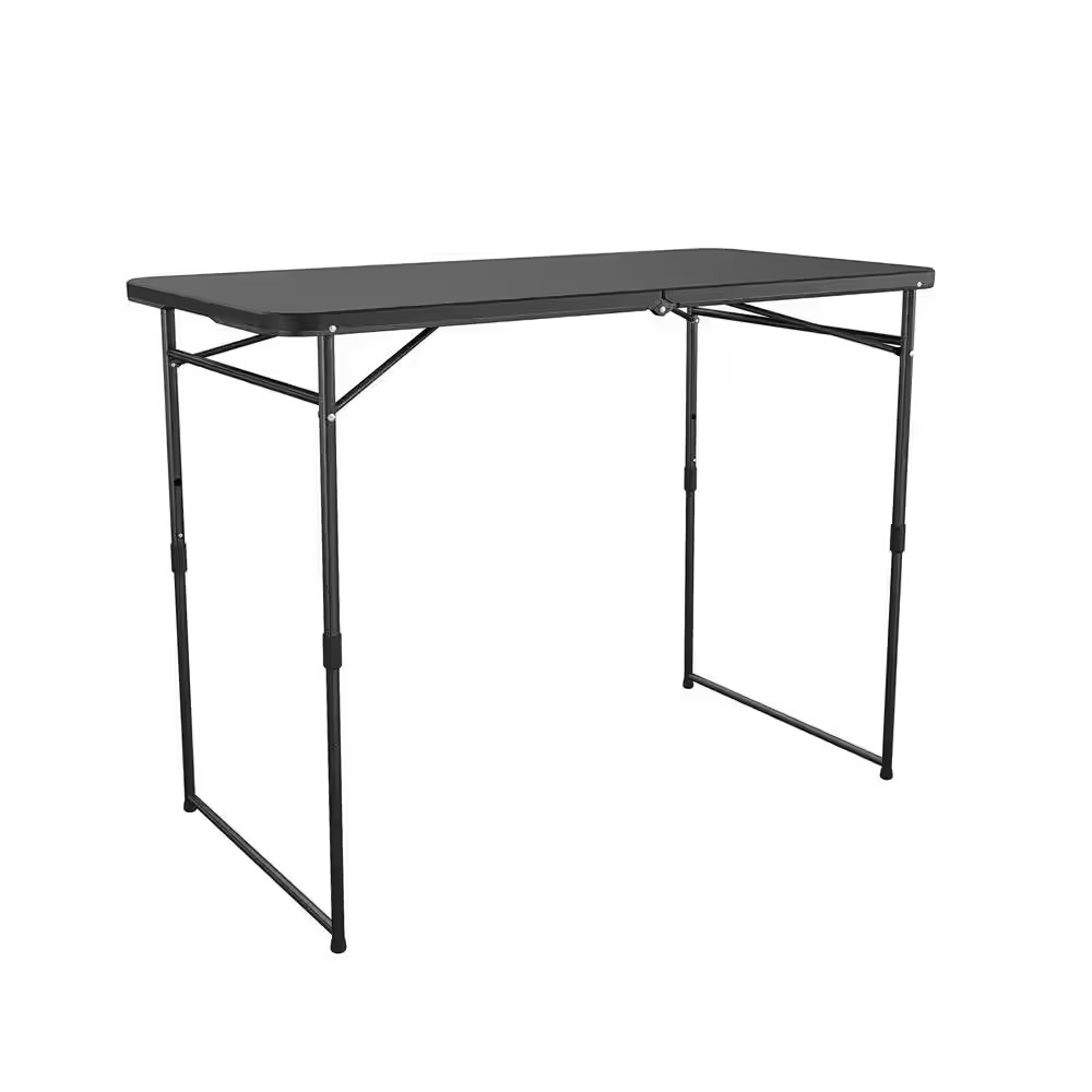 4 Ft. Fold-In-Half Adjustable Height Indoor/Outdoor Utility Table, Black