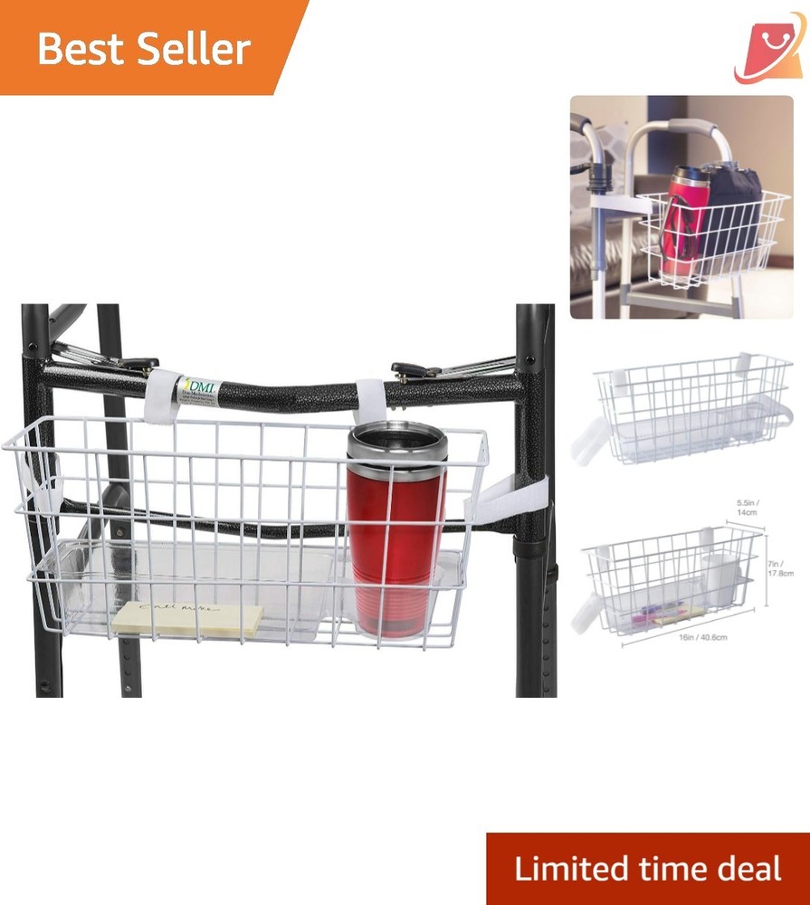 Walker Basket Accessory Durable Metal No Tools Necessary Adjustable Fit