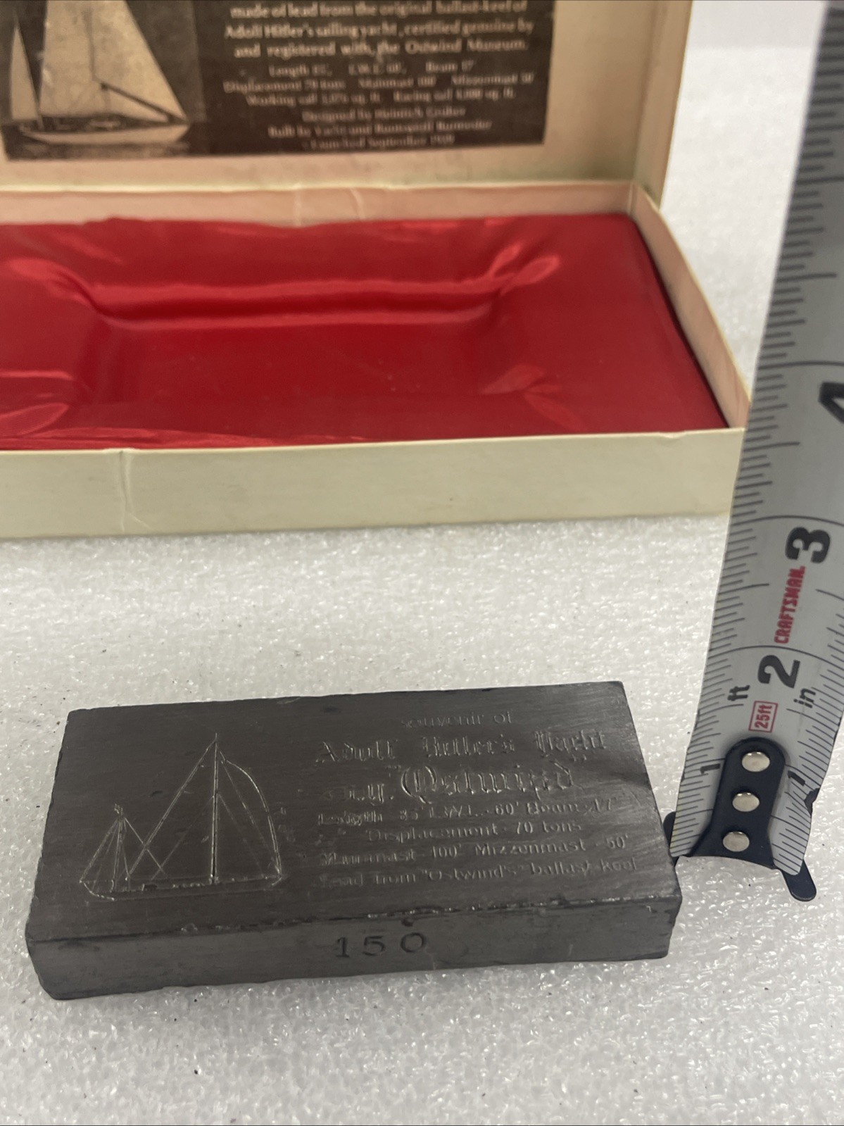 Hitler Lead Ingot S. Y. Ostwind Plaque 4” X 2”1/2" #150 With Original Box