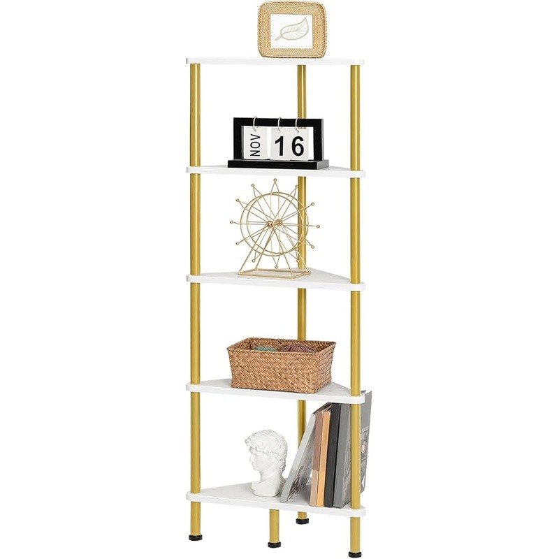 Corner Shelf Bookcase 5 Tier Storage Unit Industrial Style Durable Display Rack