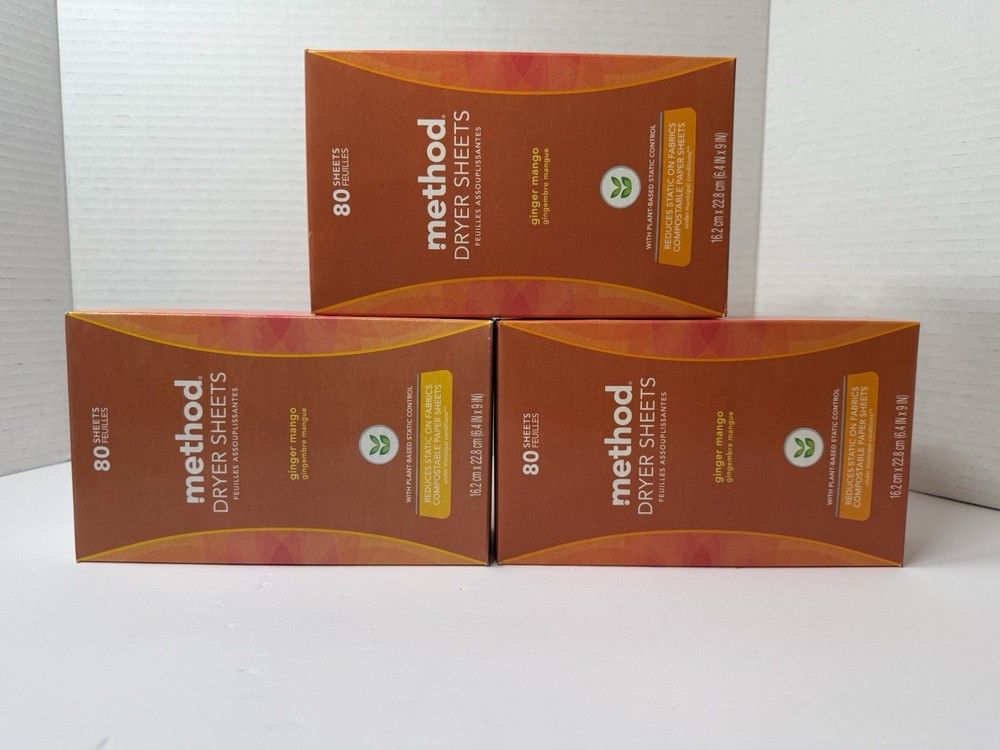 3 New Method Paper Dryer Sheets - Ginger Mango - 80 Sheets Each