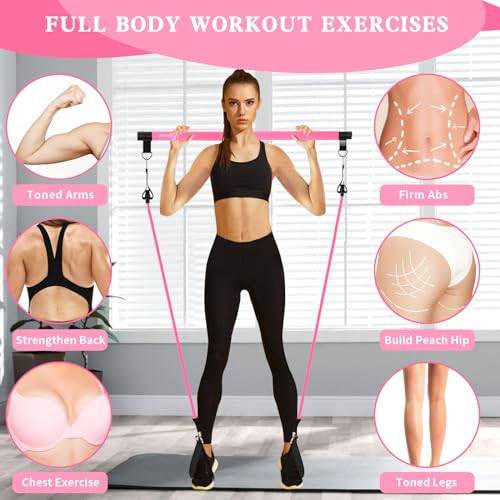 Pilates Bar Kit with Resistance Bands,Pilates Bar with Stackable Bands Workout