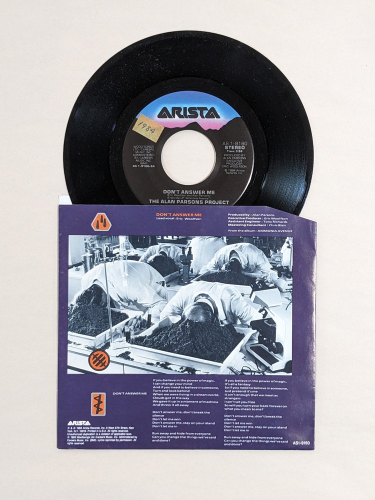 Alan Parsons Project SIGNED 7" RECORD SINGLE Don't Answer Me PROOF coa
