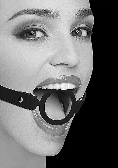 Ouch! Black & White Silicone Ring Gag With Adjustable Bonded Leather Straps