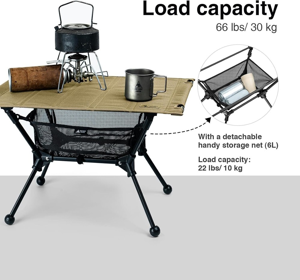 Dipper Camping Table Lightweight Portable Folding Table W/ Mesh Storage Net
