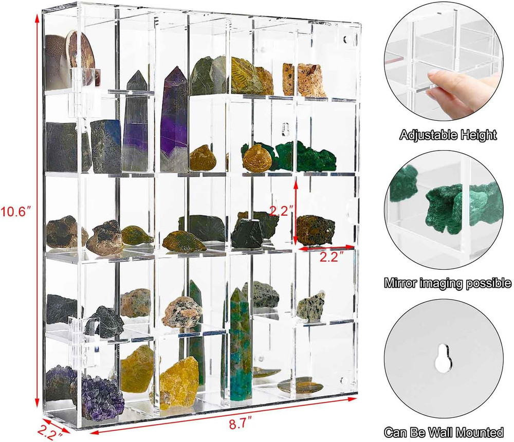 Acrylic Display Case Adjustable Clear Rock Display Case Shadow Box with Shelves