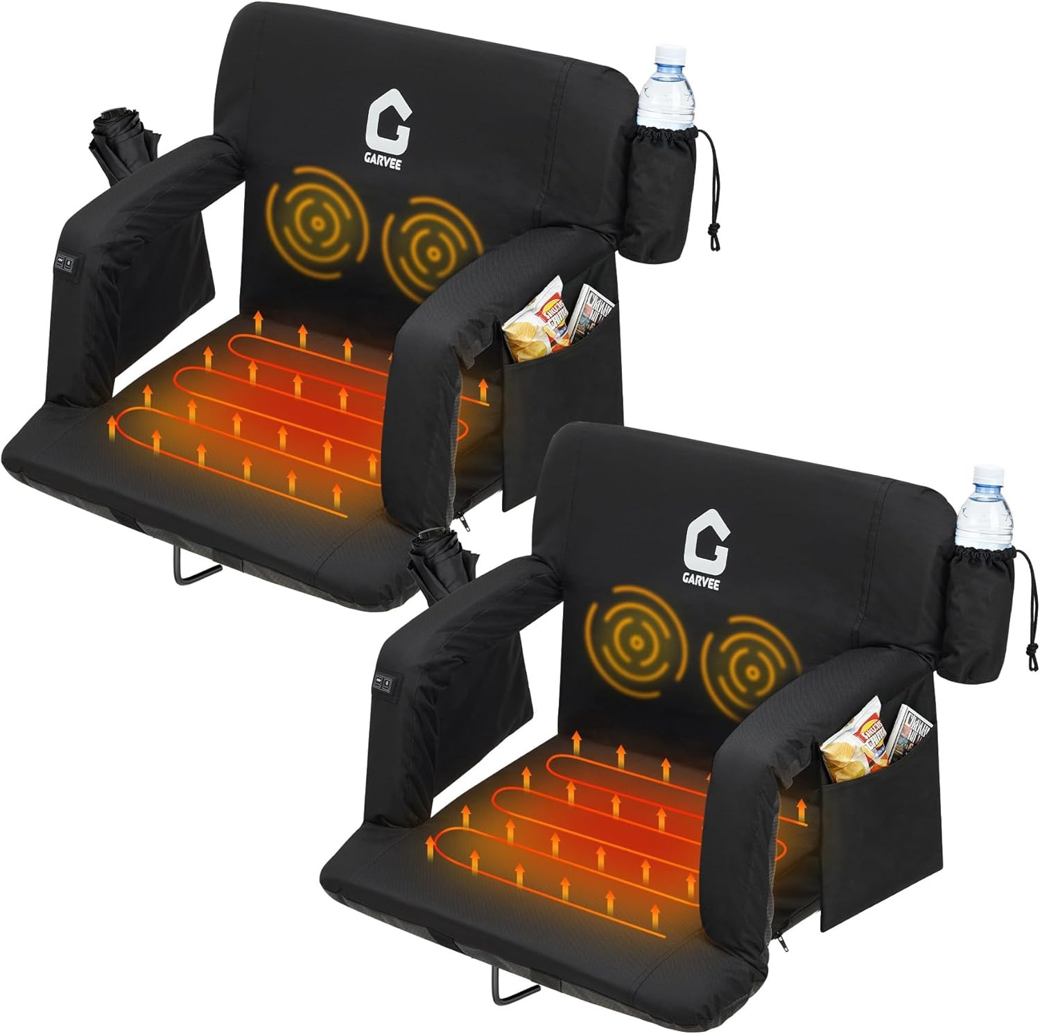 2 Pack Heated Massage Stadium Seats for Bleachers w/Back Support & Wide Cushion