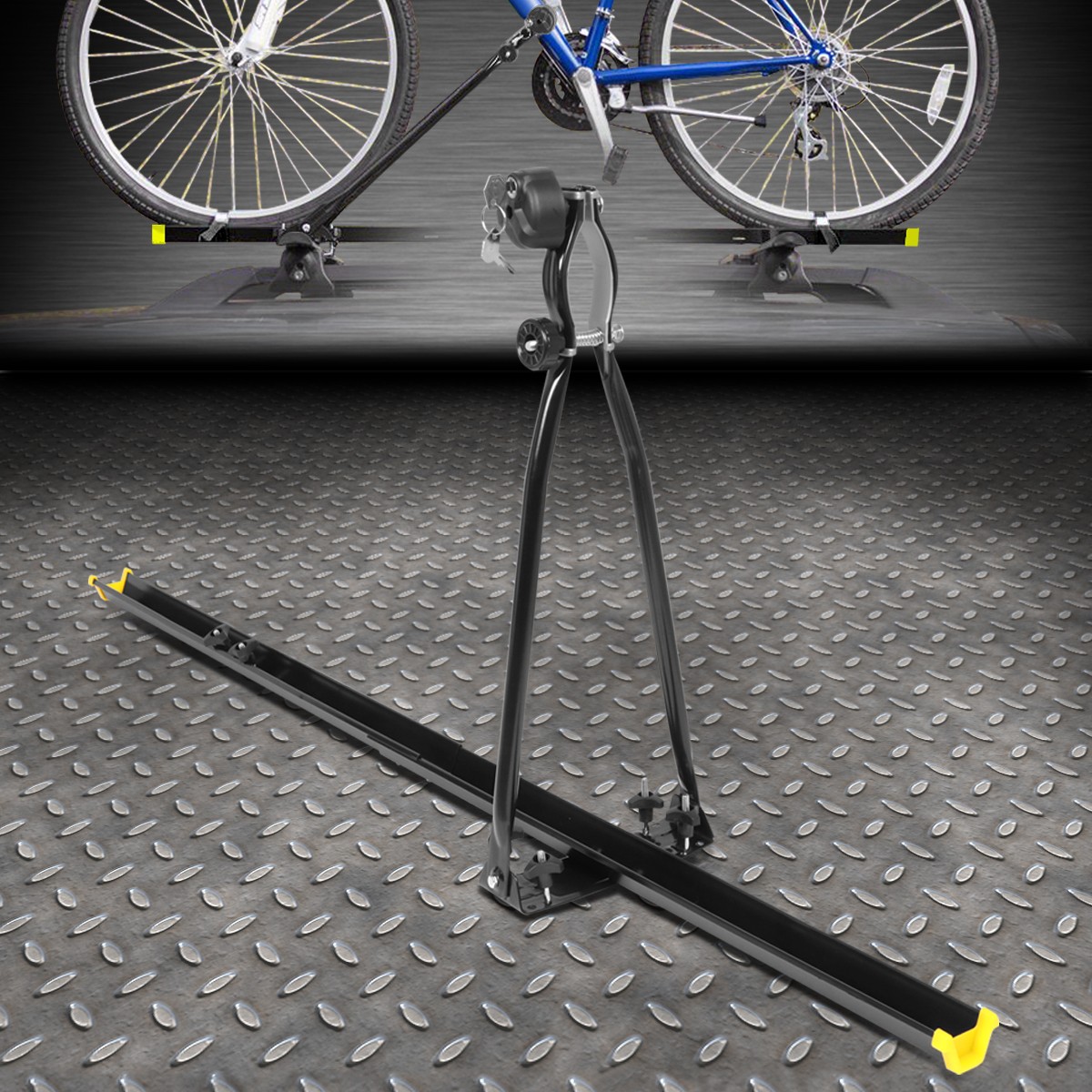 HEAVY DUTY IRON UNIVERSAL CAR ROOF TOP BICYCLE UPRIGHT MOUNT BIKE RACK W/LOCK