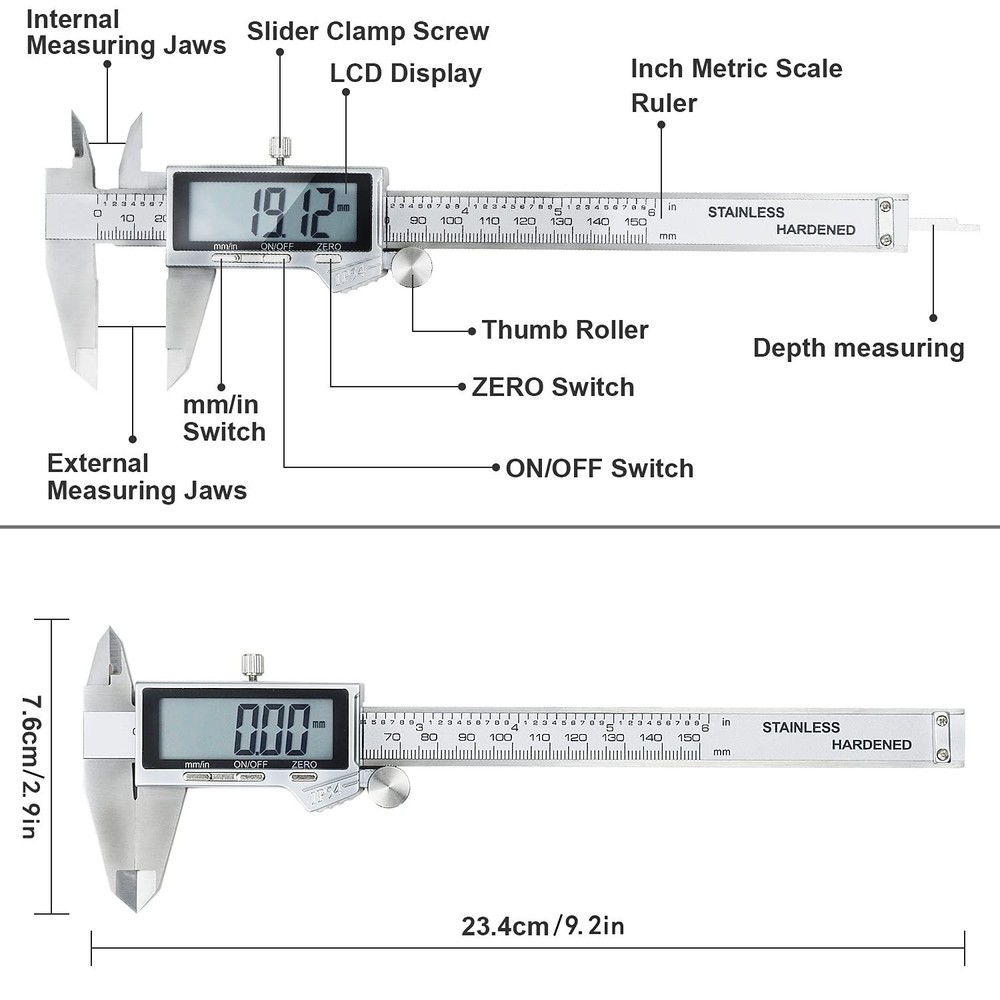 Durable Waterproof Digital Caliper - Huge LCD, Inch/mm Conversion, 150mm Range