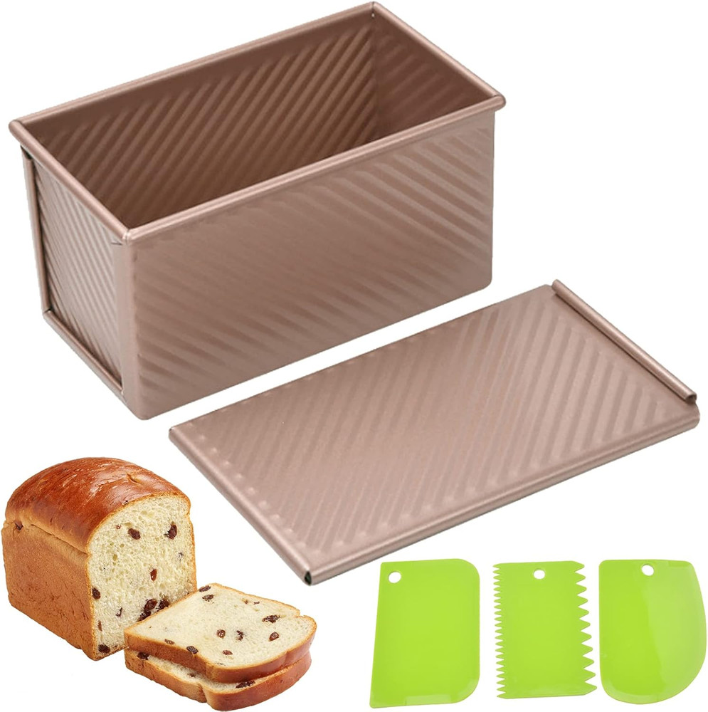Pullman Loaf Pan with Lid, 1Pound Dough Capacity Rectangular Bread Pan, Non-Stic