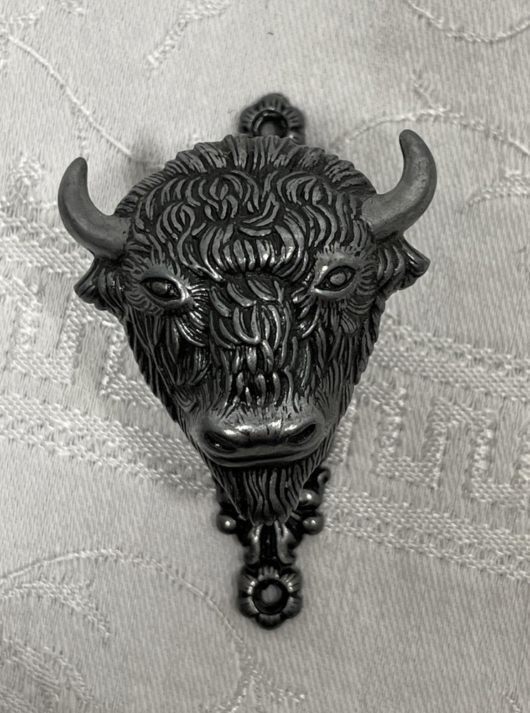 2 Buffalo Bison Wall Hook Keys Coats Single Hook Drawer Pull Pewter Ranch Spain