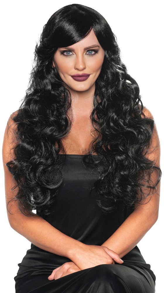 Long Curly Black Wig - Underwraps