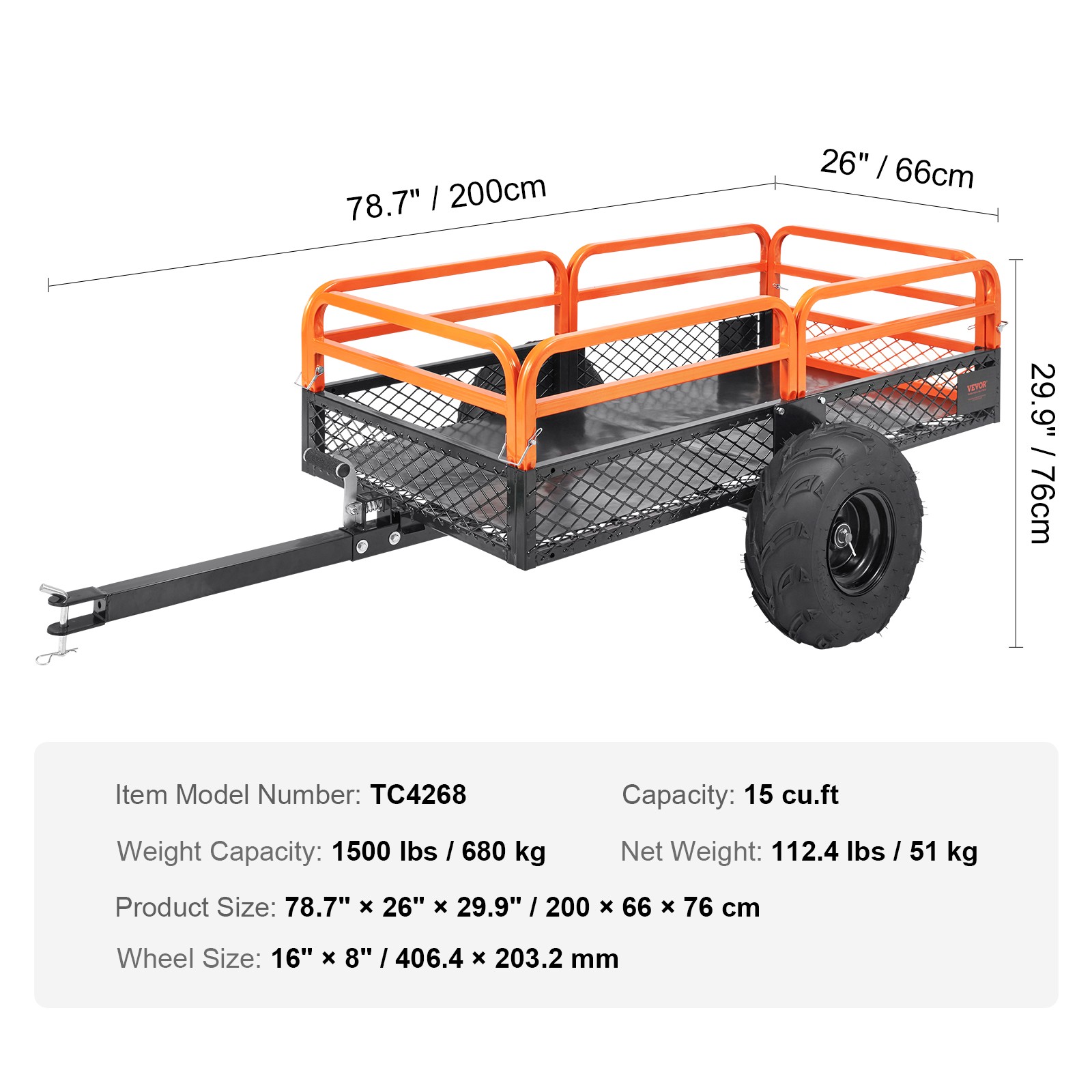 VEVOR Dump Trailer Tow Behind Dump Cart 1500 lbs 15 Cu. Ft. Steel Construction