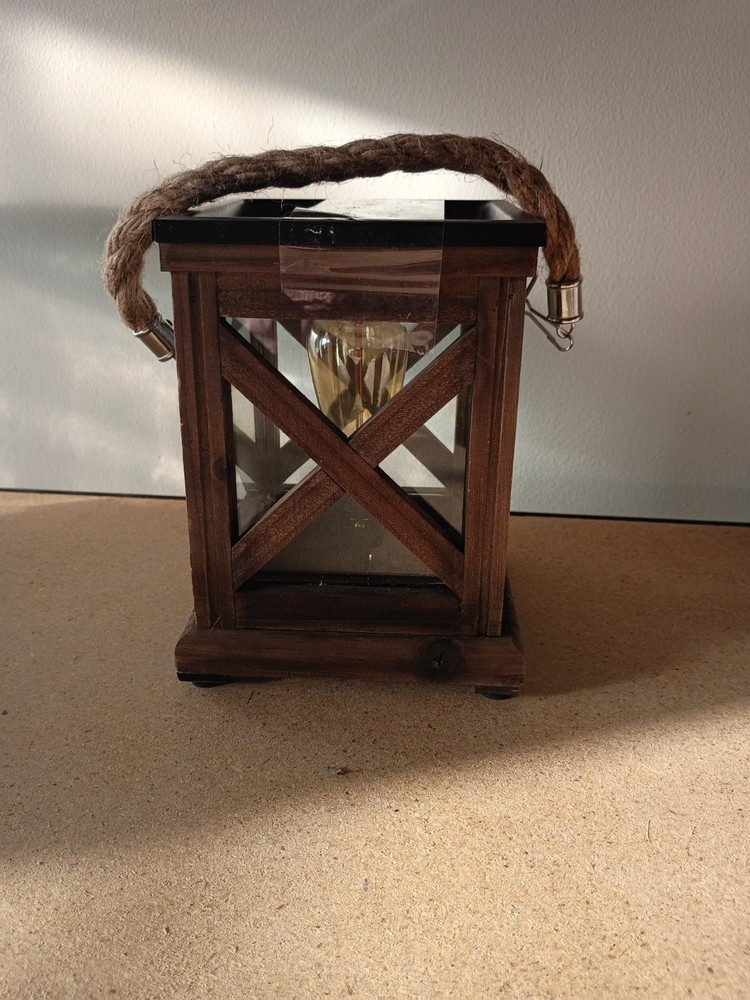 Rustic Square Wooden Lantern with Rope Handle, Hanging Decorative wax warmer