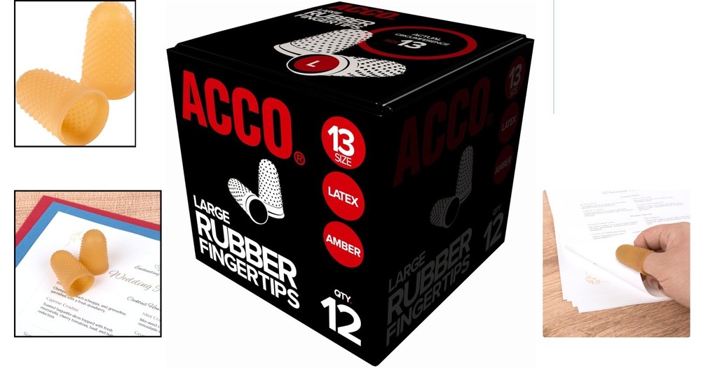 Professional Size 13 Amber Rubber Finger Tips – 12 Durable Tips for Documents