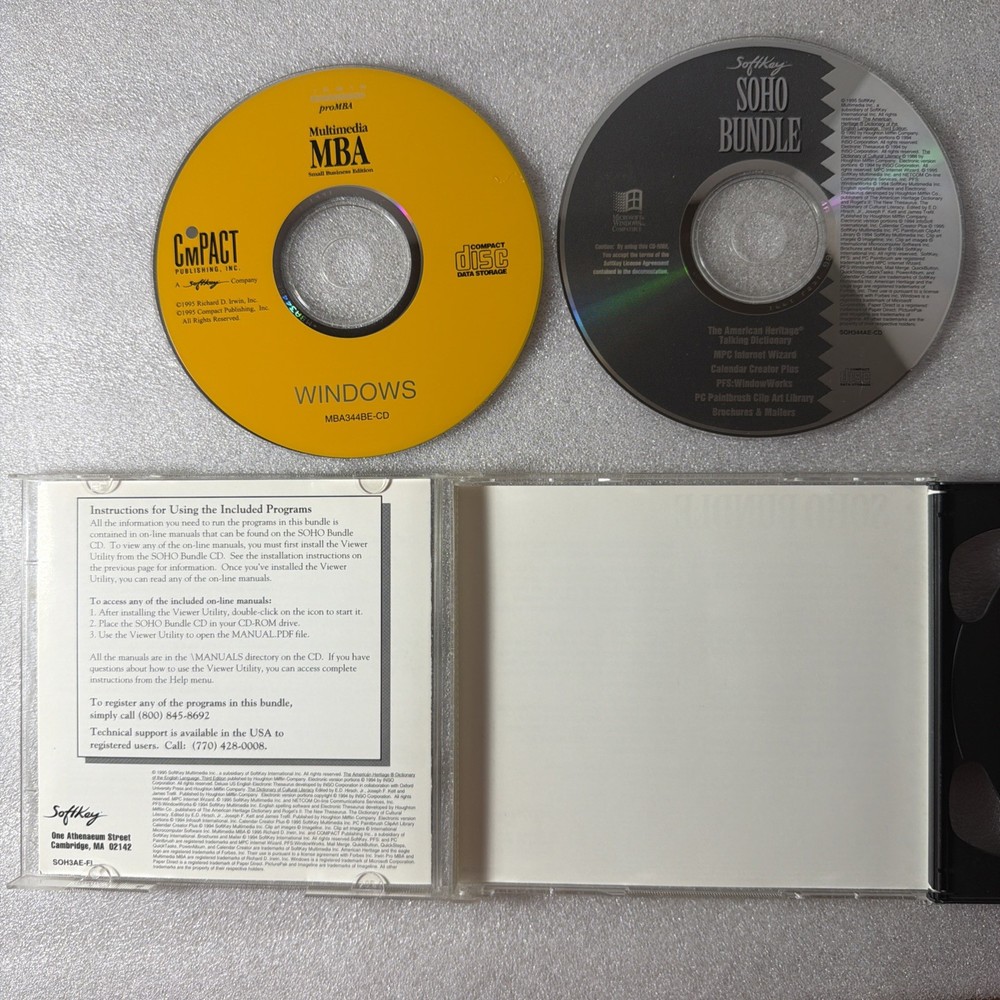 Softkey Soho Bundle & Multimedia MBA Software PC CD 2 Pack Windows Rare VTG 1995