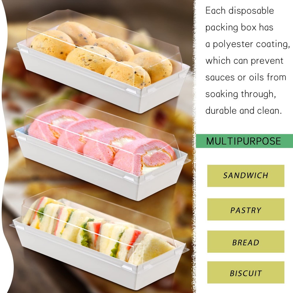 50 Pack Charcuterie Boxes with Clear Lids 4.7 Inch Small White Rectangular