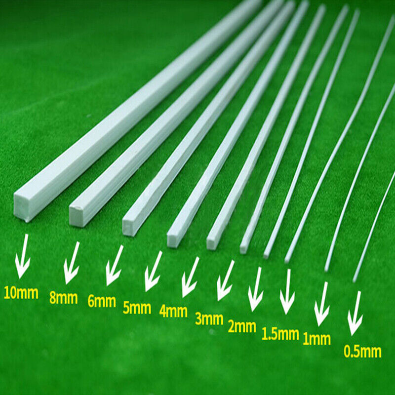 250mm Square Solid Rod Bar ABS Styrene Plastic DIY Modeller Building 9 Sizes