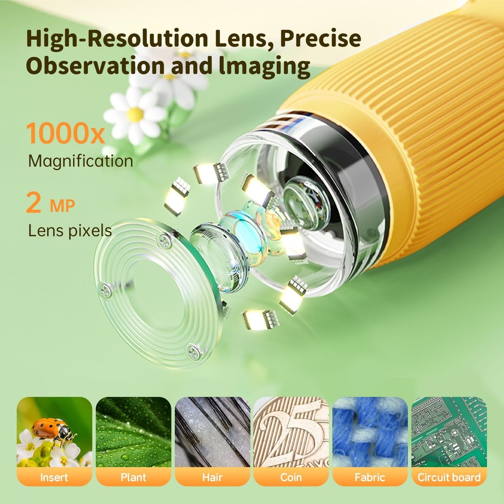Kids Microscope Pocket Microscope, 2 IPS Screen 1000X Portable Microscope for...