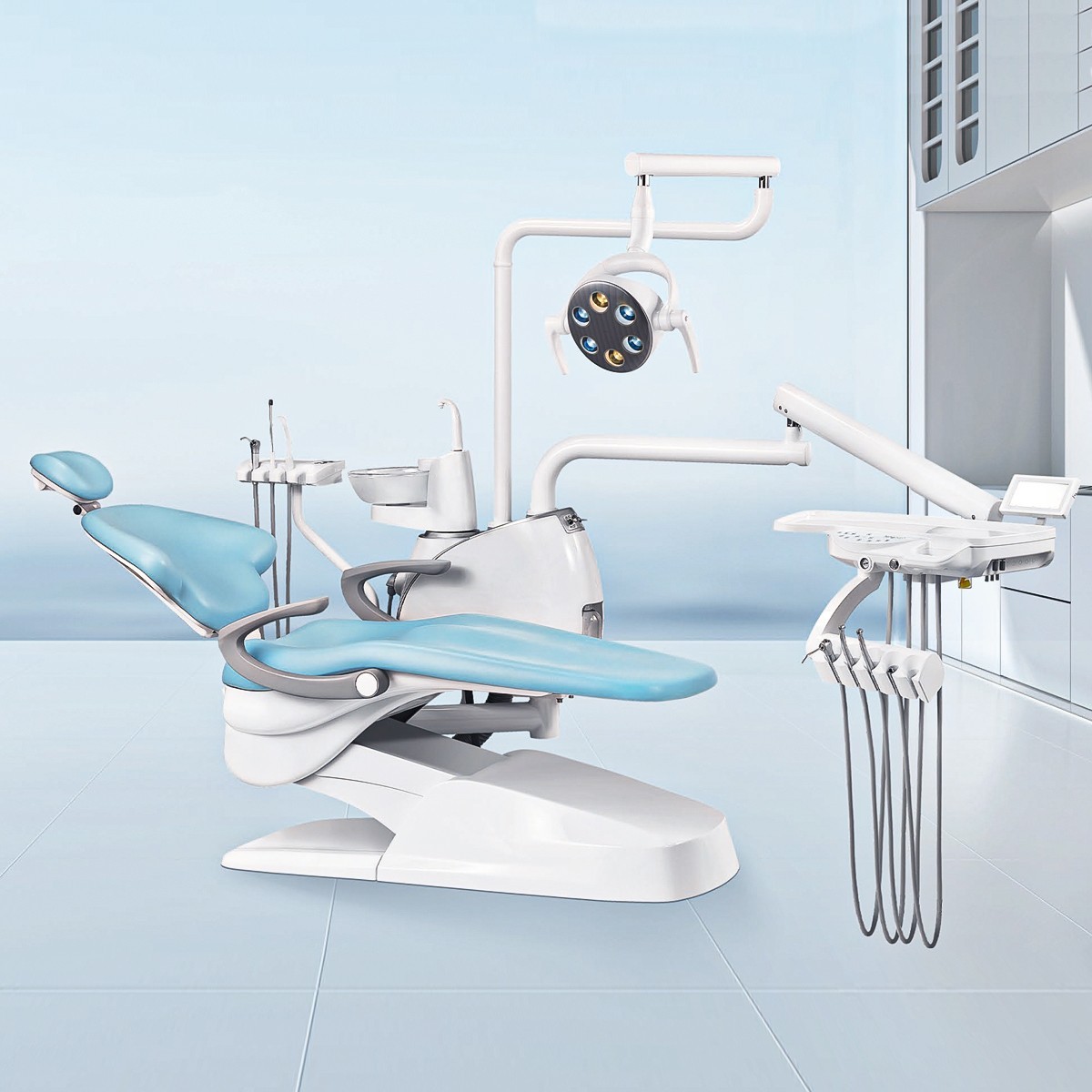 Unidad de Silla Dental Sillon Motor DC Cuero Duro PU/Unidad Dental Portátil 4H