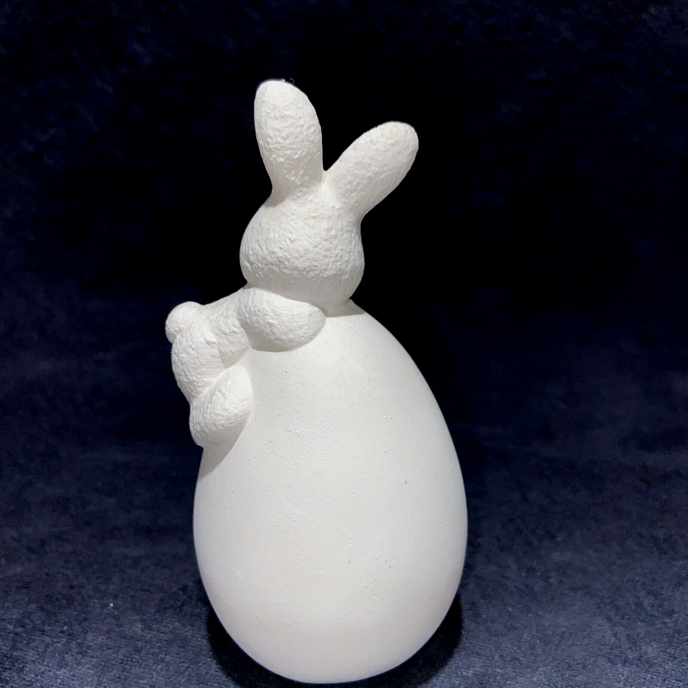 Ceramic Bisque Ready to Paint Rabbit on Egg Figurine Easter Spring 4.25 Inch