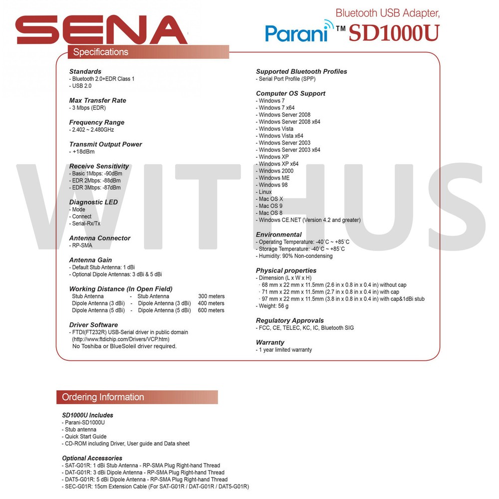 SENA Parani-SD1000U Wireless Class1 Type Adapter 300M USB / 2-3 day Fedex