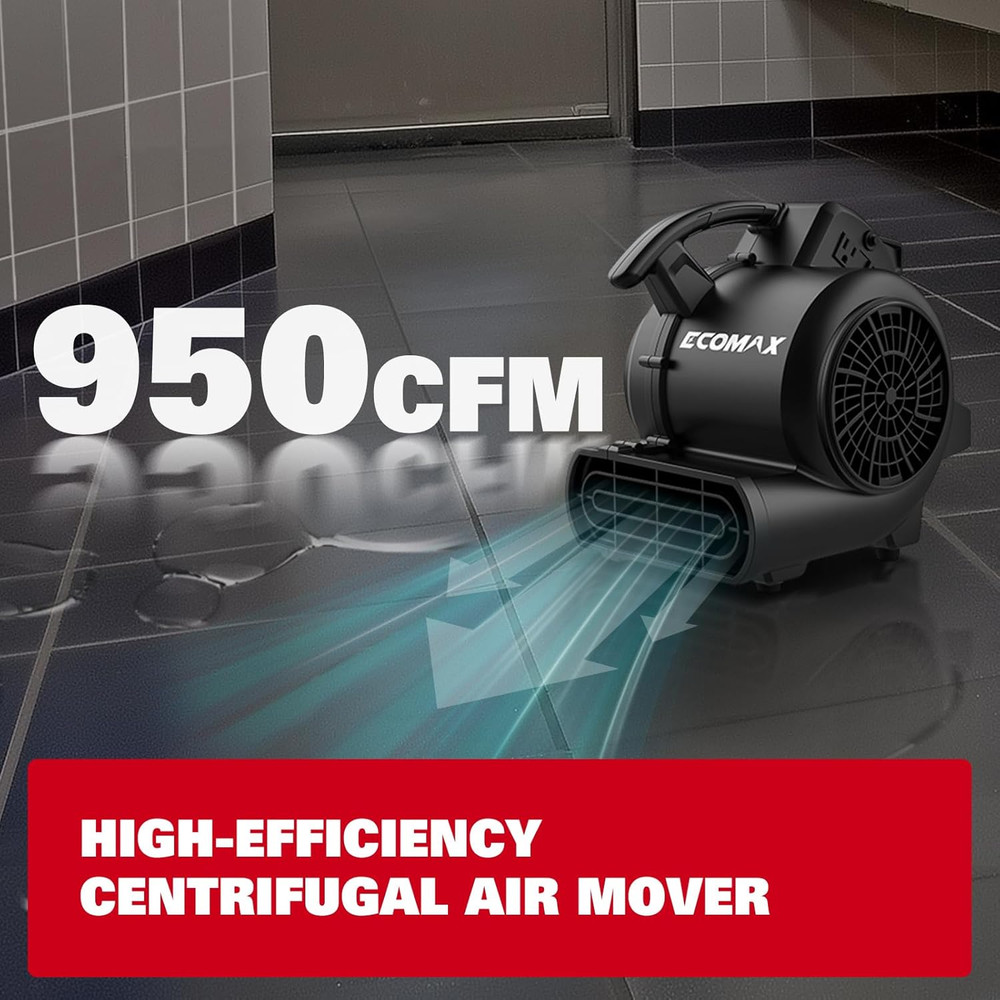 950 CFM Air Mover & Carpet Dryer - 3 Speeds, Stackable, Timer Function