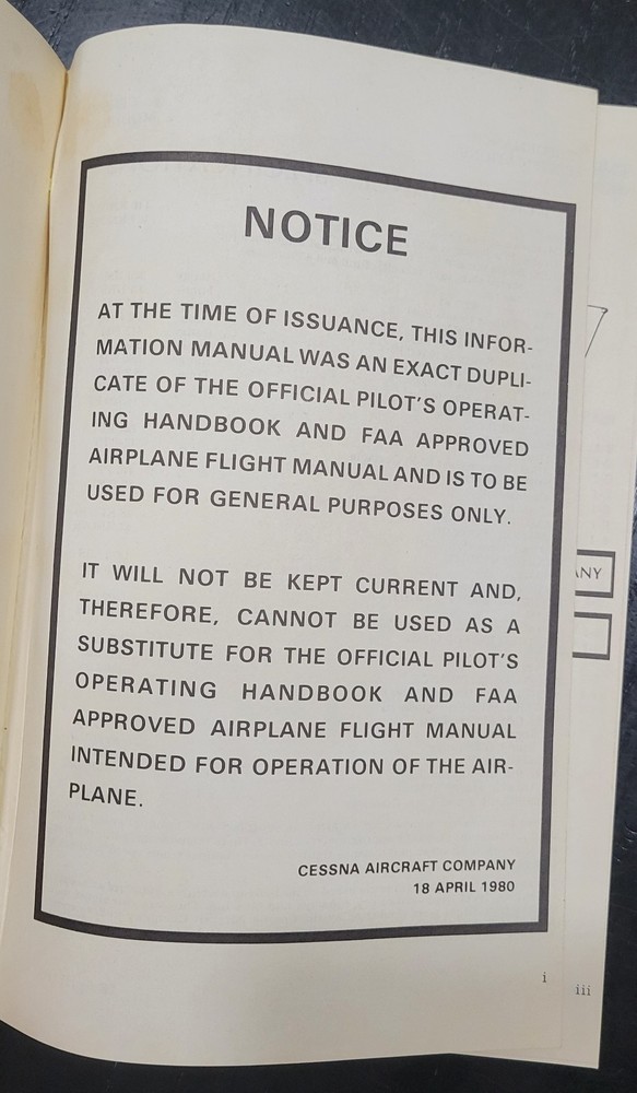 1981 Cessna Information Manual Handbook Model 152
