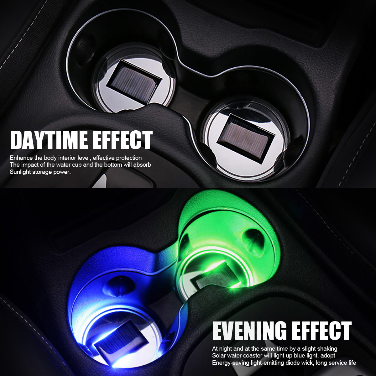 2pcs LED Solar Cup Pad Car Light Cover Interior Decoration Car Light Accessories