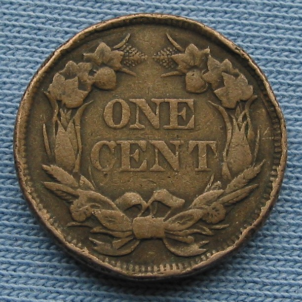 1857 Flying Eagle Cent - rim damage (1C one penny)