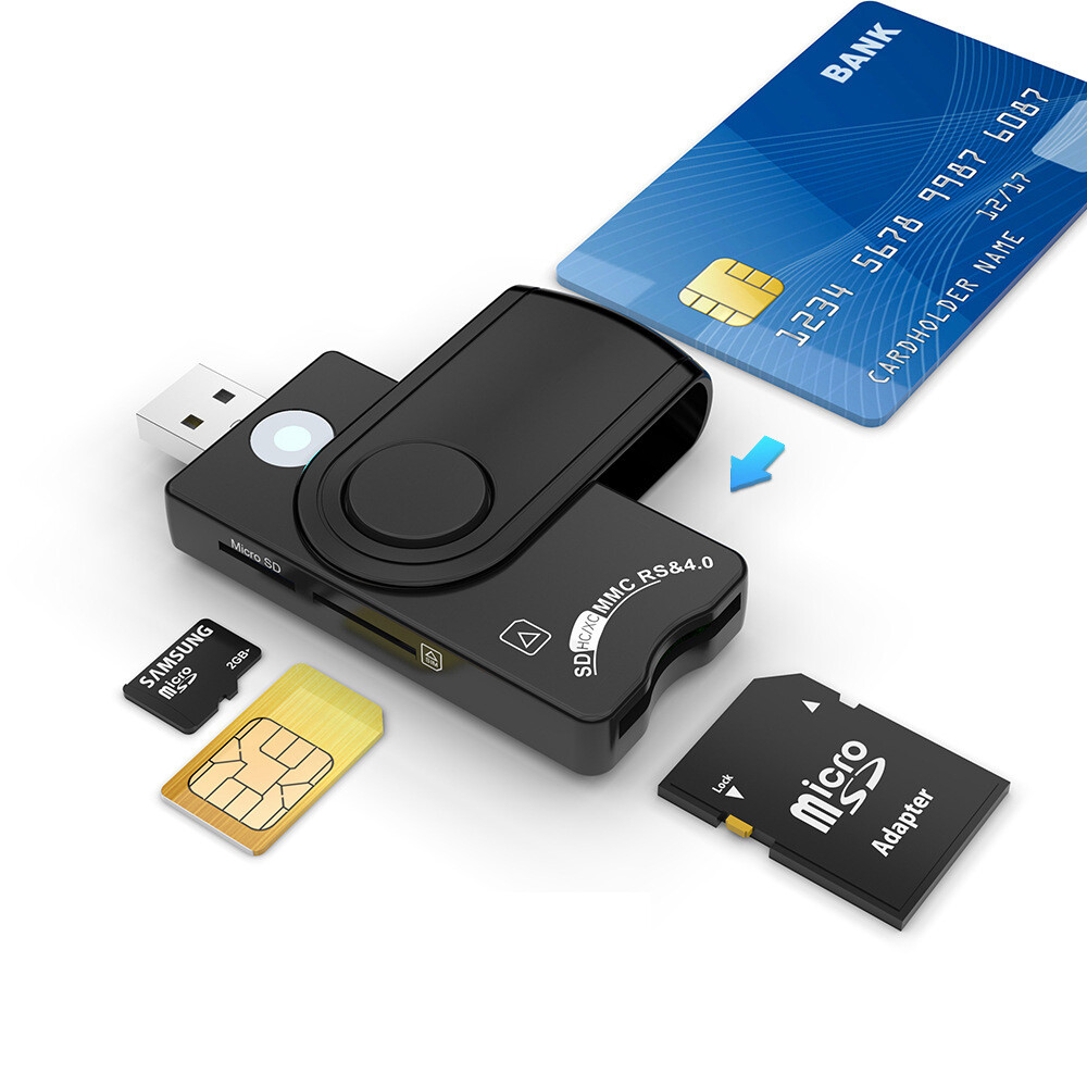 7-in-1 Smart USB Micro TF SD SIM ID Memory Card Reader DOD Adapter for PC Laptop