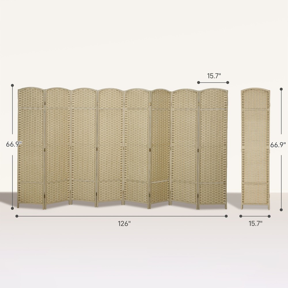 8 Panel Room Divider Freestanding Folding Privacy Screen Beige