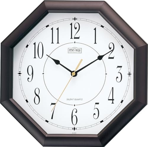 MAG Wall Clock Octagonal Analog Octago Silent Continuous Second Hand Brown