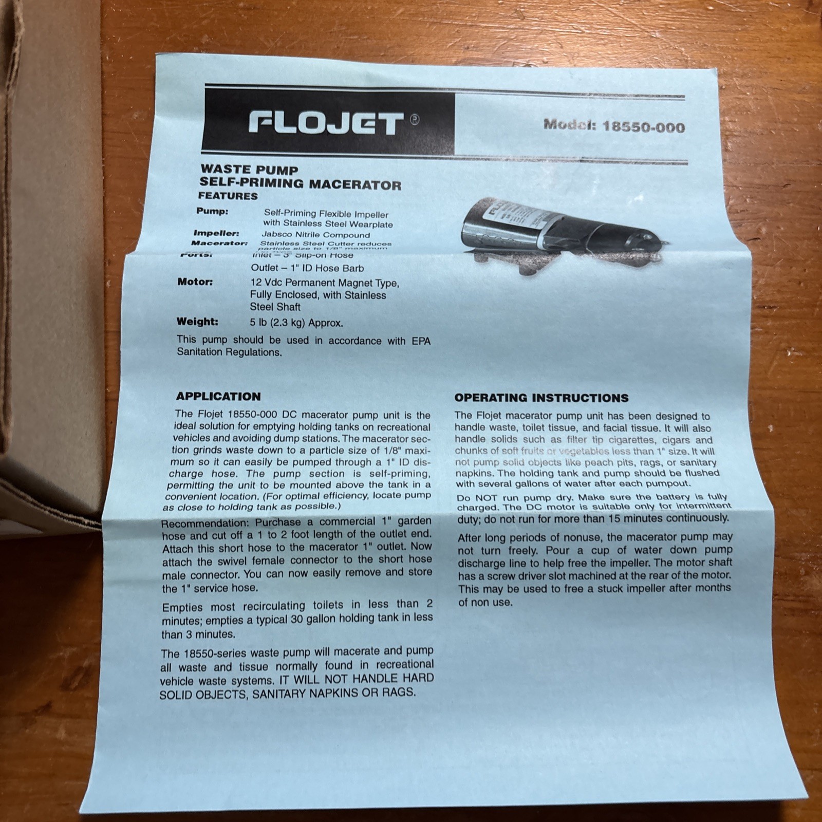 Flojet Xylem RV Waste Pump 12V #18550700C Self Priming NEW In BOX