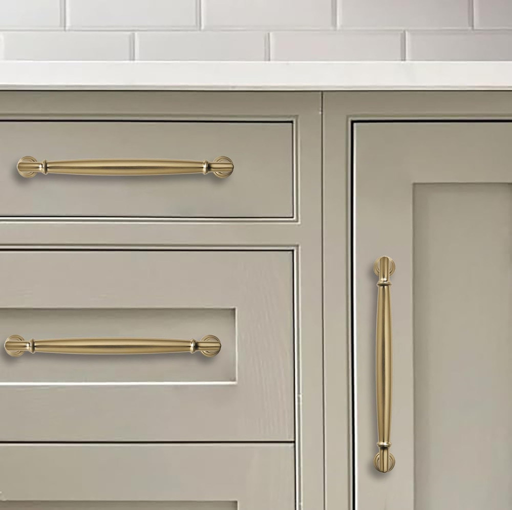 Brushed Brass Cabinet Pulls - 12" Heavy Duty Handles, 5 Pack