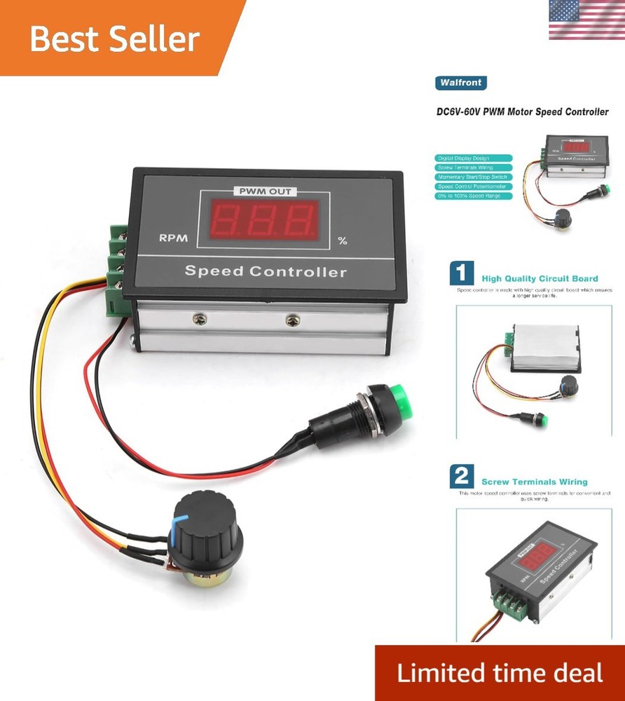 Versatile PWM DC Motor Speed Controller 6-60V with LED Display & Stepless Con...