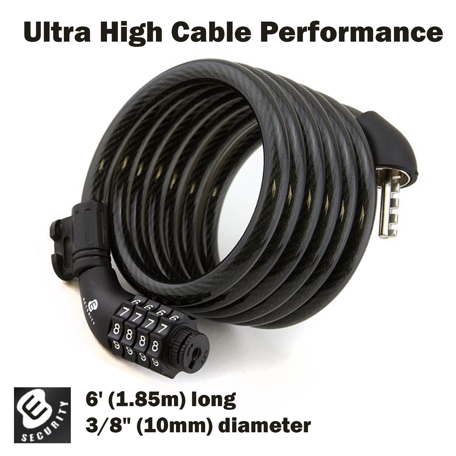 ETRONIC 6 ft. Bike Lock Cable - Resettable Combo, Anti-Theft Security (Black)