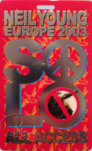 NEIL YOUNG 2003 EUROPEAN SOLO TOUR LAMINATED BACKSTAGE PASS