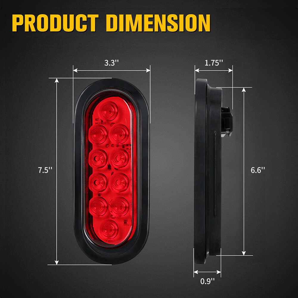 Red 6" Oval LED Trailer Truck Lights Boat Sealed Stop Turn Tail Brake Waterproof