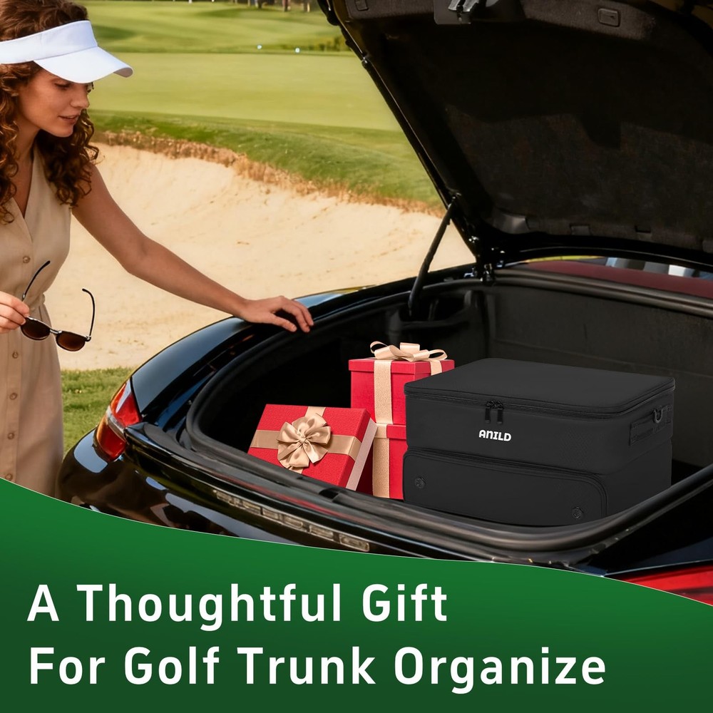 ANILD Golf Trunk Organizer, 2 Layer Storage Case with Separate Black