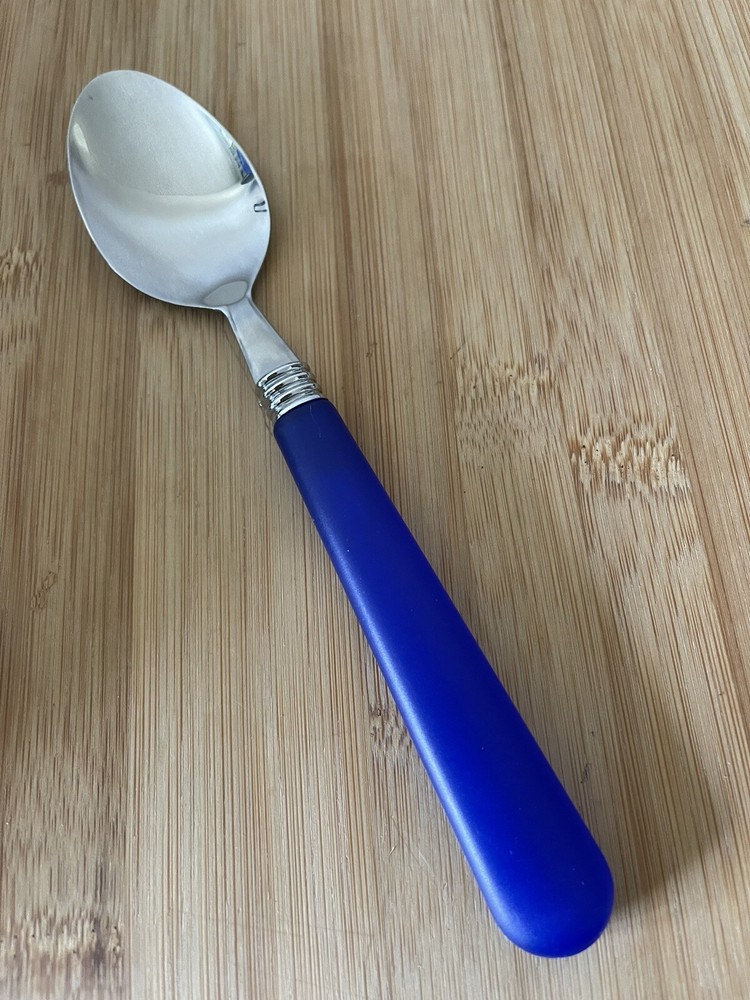 Stainless Plastic Translucent ROYAL COBALT BLUE Teaspoon 6 5/8"  EUC