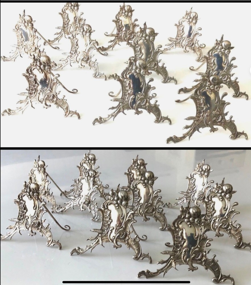 silver German solid silver card menu or name Holder Rococo 10/PS