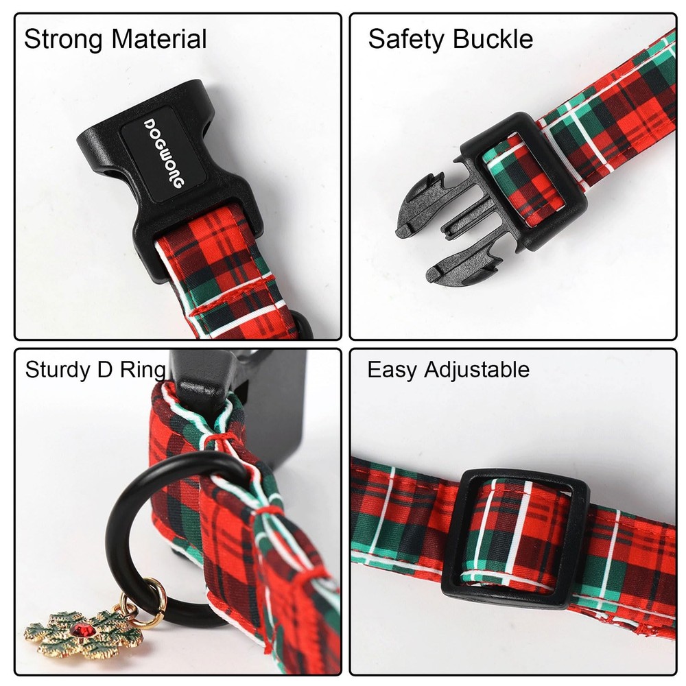 Christmas Plaid Dog Collar Red Checked Adjustable Grid Small Medium Large