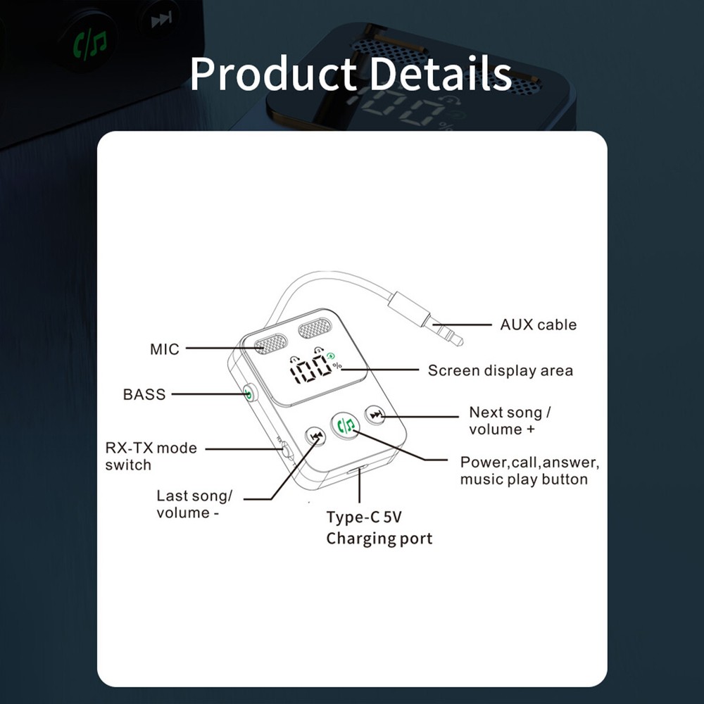 Wireless Bluetooth Integrated Audio Receiver Adapter Car Accessories Universal