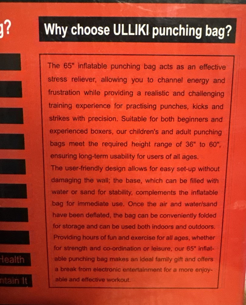 Ulliki Inflatable Punching Bag NIB