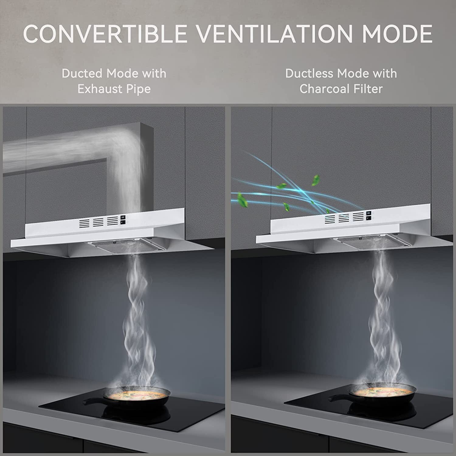 30 inch Under Cabinet Range Hood 230CFM Ducted/Ductless White Painted w/LED New