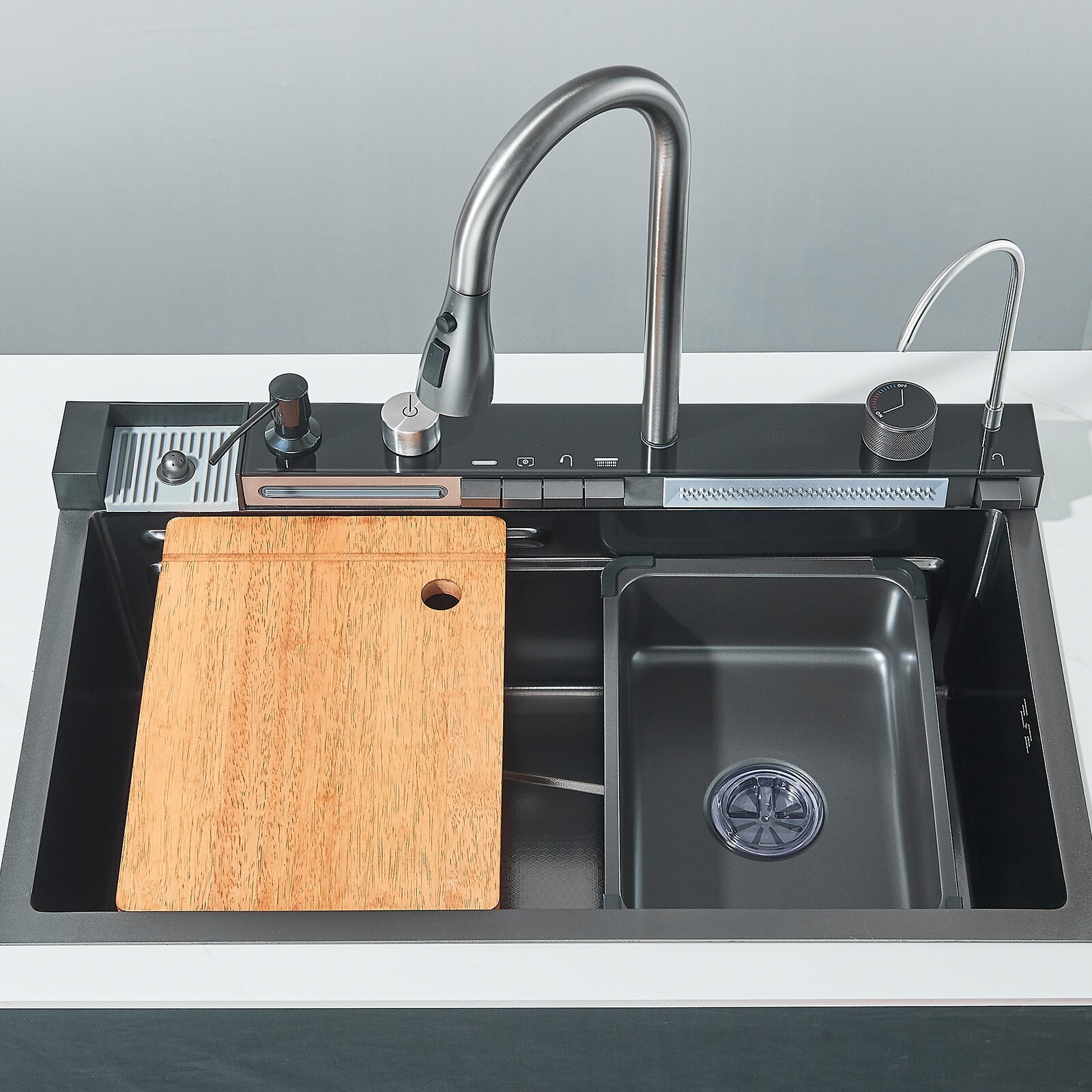 Flying Rain Stainles Steel Waterfall Kitchen Sink with Pull Down Faucet 29.5INCH